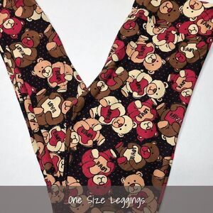 LuLaRoe OS Leggings Teddy Bears Hearts Love NEW
